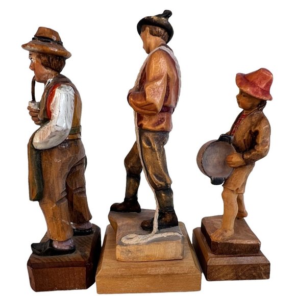 Three Men Boy Figurines on Wood Bases Resin Vintage 4 1/4" 4 1/8" and 3 1/2" - Picture 4 of 9